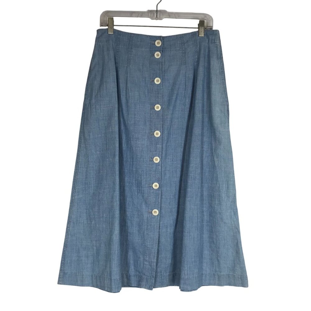 Madewell Chambray Button-Front A-Line Skirt - Light Blue